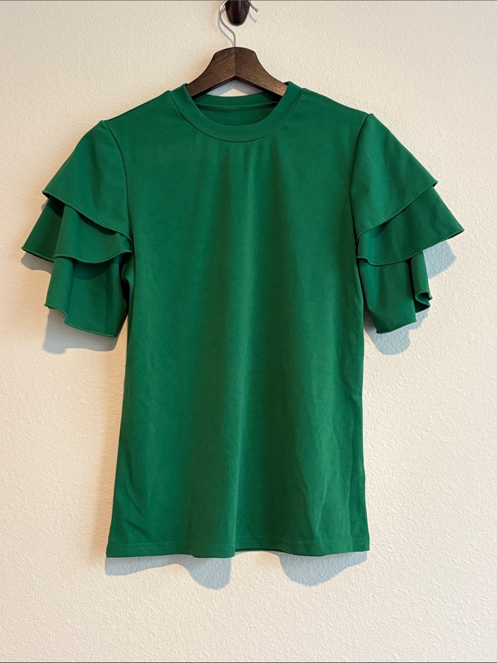 Green Ruffle Sleeve Women's Top